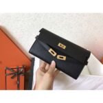 herm kelly classic long wallet in black epsom leather