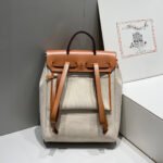 herbag a dos zip retourne backpack 29 in off white canvas and brown calfskin
