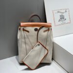 herbag a dos zip retourne backpack 29 in off white canvas and brown calfskin