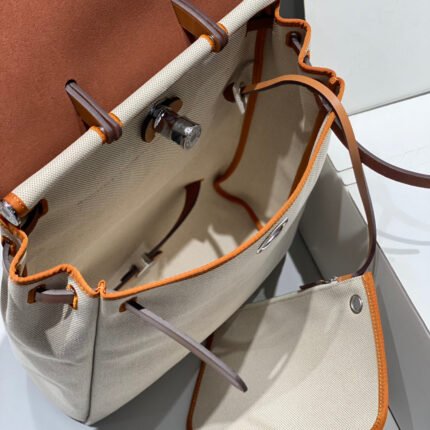 herbag a dos zip retourne backpack 29 in off white canvas and brown calfskin