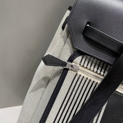 herbag a dos zip retourne backpack 29 in off white mix black canvas and calfskin