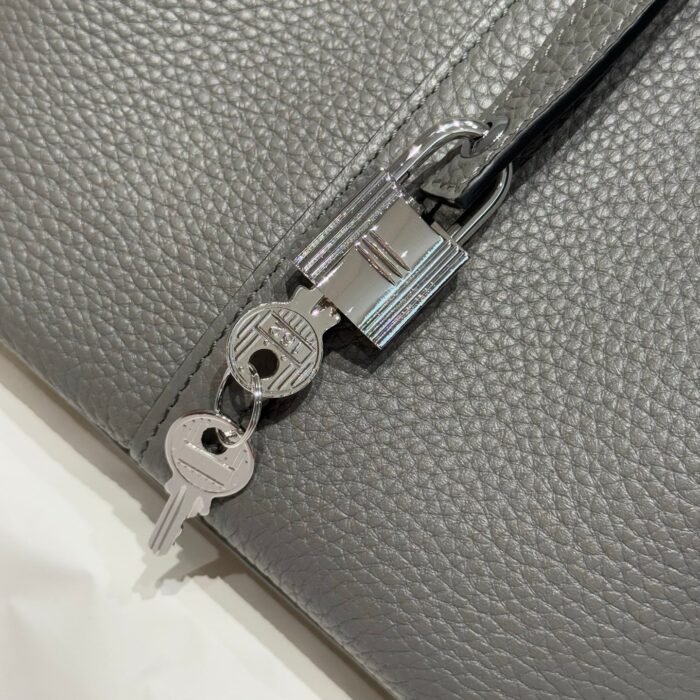 picotin lock 22 in grey etain calfskin silver hardware