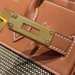 quadrille birkin 30cm in gold swift calfskin and black/white/brown toile canvas