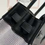 quadrille birkin 30cm in black swift calfskin white blue pink plaid toile canvas