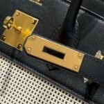 quadrille birkin 30cm in black swift calfskin white black plaid toile canvas