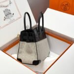 quadrille birkin 30cm in black swift calfskin white black plaid toile canvas
