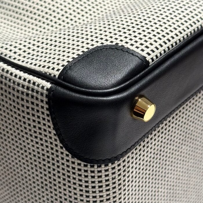 quadrille birkin 30cm in black swift calfskin white black plaid toile canvas