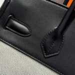 quadrille birkin 30cm in black swift calfskin white toile canvas