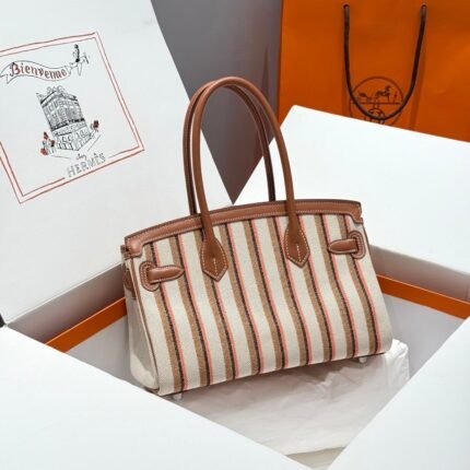 birkin shoulder 29 in gold calfskin cru/beige/fauve/rose pop/noir embroidery canvas