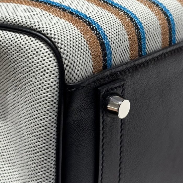 birkin shoulder 29 in black calfskin cru/noir/fauve/noir/bleu zanzibar embroidery canvas