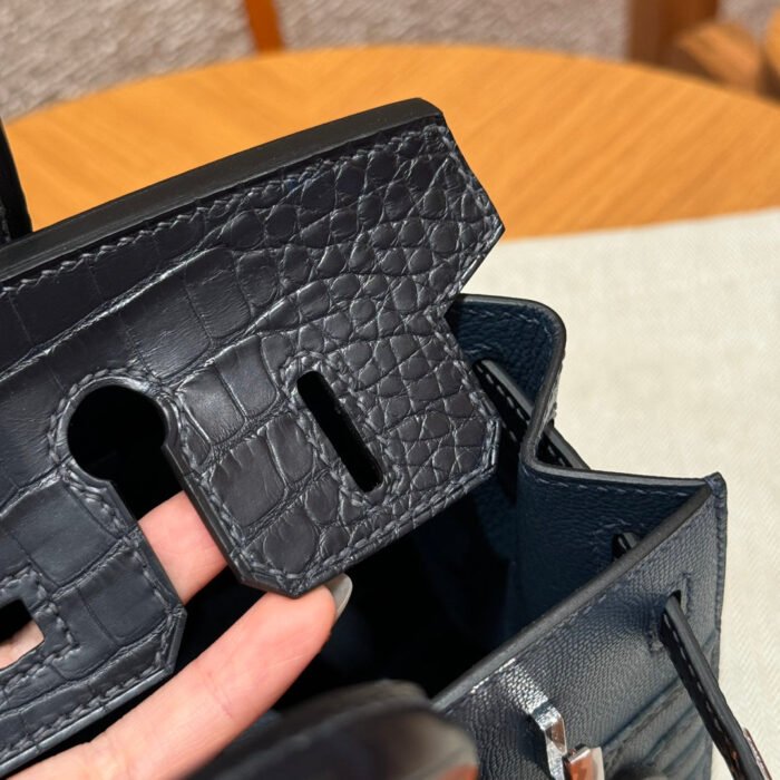 birkin faubourg touch 20 in navy blue calfskin with silver hardware