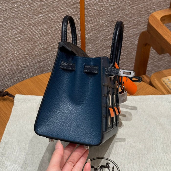 birkin faubourg touch 20 in navy blue calfskin with silver hardware