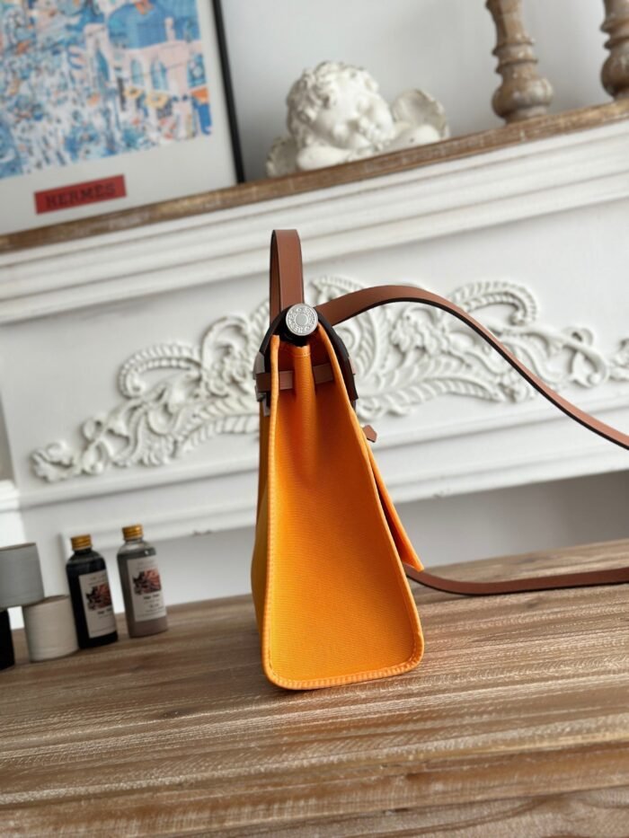 zip cabine 31 bag in apricot orange canvas and bronze brown calfskin