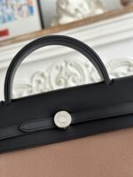 zip cabine 31 bag in chocolate brown canvas and black calfskin