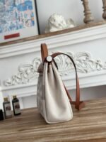 herbag zip 31 laquered bag in off white mix brown h plume canvas and brown cowhide