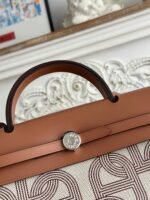 herbag zip 31 laquered bag in off white mix brown h plume canvas and brown cowhide