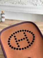 mini neo 17 evelyne bag in bronze brown canvas and plum purple calfskin