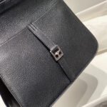 halzan 25 handle bag in black grained calfskin silver hardware