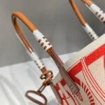 steeple 28 bag in off white mix light red canvas and brown swift leather