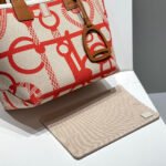 steeple 28 bag in off white mix light red canvas and brown swift leather