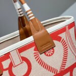 steeple 28 bag in off white mix light red canvas and brown swift leather