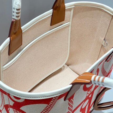 steeple 28 bag in off white mix light red canvas and brown swift leather