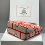 steeple 28 bag in off white mix light red canvas and brown swift leather