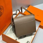 hm roulis 18 mini bag in dark brown calfskin silver tone hardware