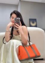 garden party 30cm in orange minimum toilets cotton canvas and brown calfskin