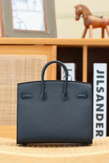birkin faubourg touch 20 in black calfskin with silver hardware