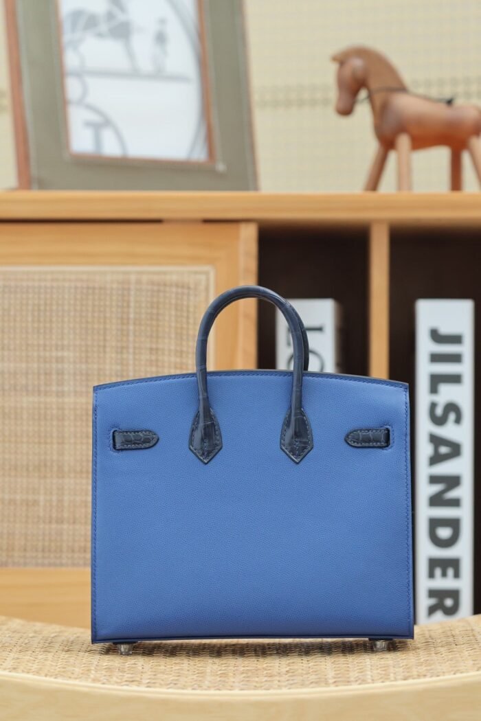 birkin faubourg touch 20 in navy mix classic blue calfskin with silver hardware
