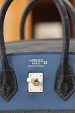 birkin faubourg touch 20 in navy mix classic blue calfskin with silver hardware