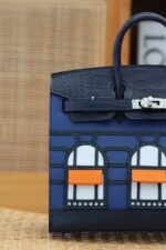 birkin faubourg touch 20 in navy mix classic blue calfskin with silver hardware