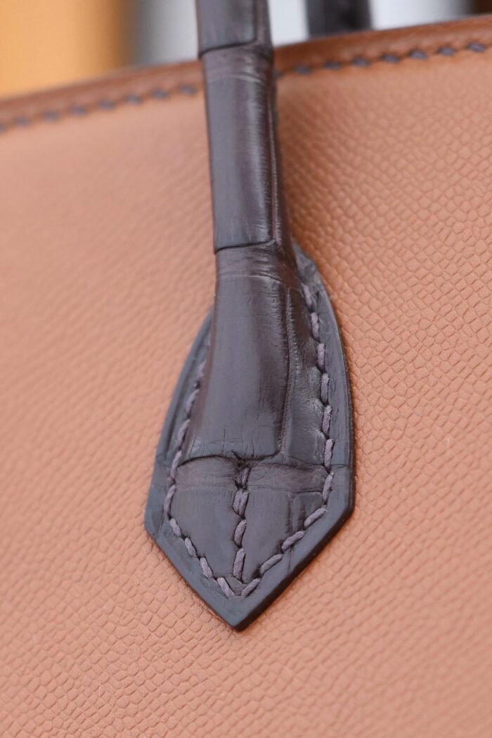 birkin faubourg touch 20 in chocolate mix bronze brown calfskin with silver hardware