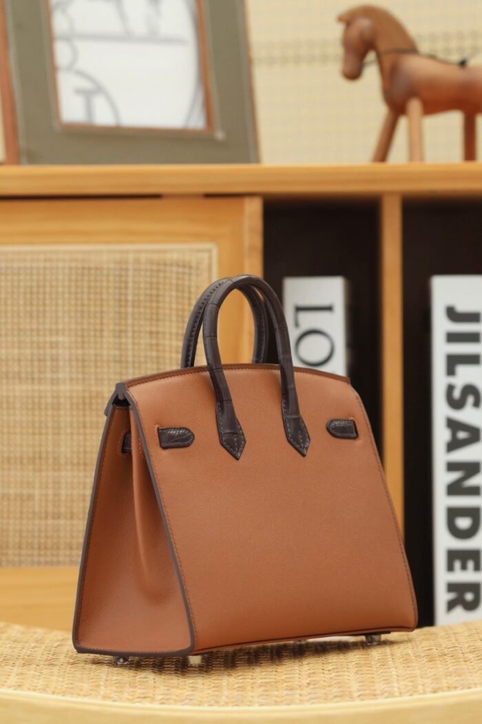 birkin faubourg touch 20 in chocolate mix bronze brown calfskin with silver hardware