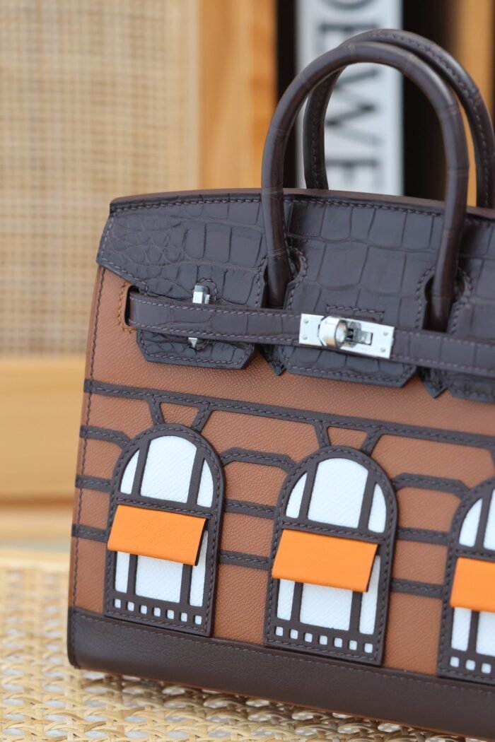 birkin faubourg touch 20 in chocolate mix bronze brown calfskin with silver hardware