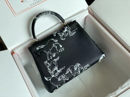 birkin 25 bag in black calfskin with white sticker