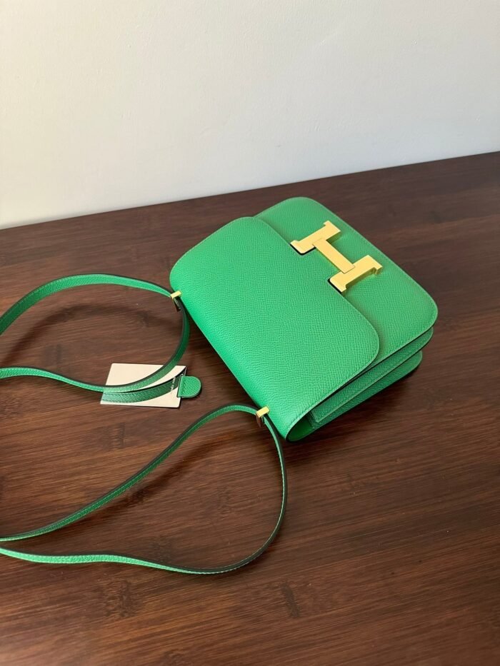 constance 18 green epsom gold hardware