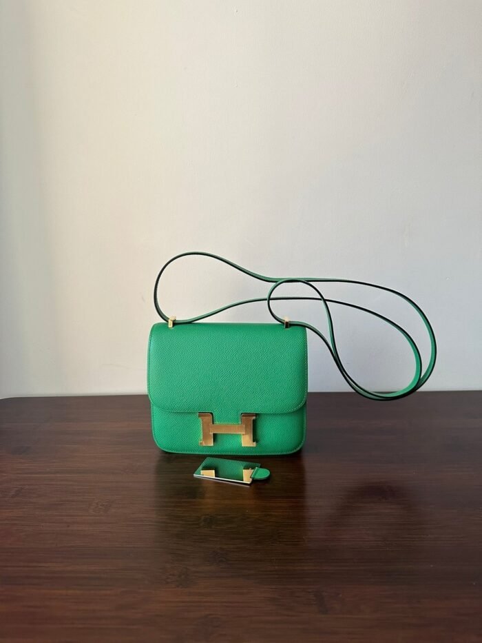 constance 18 green epsom gold hardware