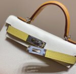 hm kelly mini 20 white yellow brown epsom silver hardware