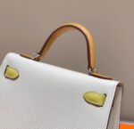 hm kelly mini 20 white yellow brown epsom silver hardware