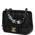 Chanel Monaco Mini Square Flap Bag Black Lambskin Light Gold Hardware - Image 4