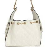 Chanel Small 25 Hobo Bag White Raffia and Black Calfskin Antique Gold Hardware - Image 4