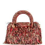 Chanel Small Fringe Kelly Red, Beige, Black Raffia Wood and Light Gold Hardware - Image 4