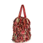 Chanel Small Fringe Kelly Red, Beige, Black Raffia Wood and Light Gold Hardware - Image 3
