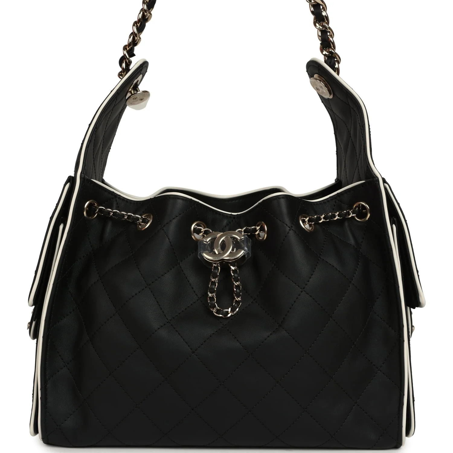 764bb9c84ed9fb73014f569cdaecc20dd6ac8fa601c9cf3aca9f5f32637bf7be.webp Chanel Small 25 Hobo Bag Black and White Calfskin Light Gold Hardware - Image 1