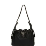Chanel Small 25 Hobo Bag Black and White Calfskin Light Gold Hardware - Image 7