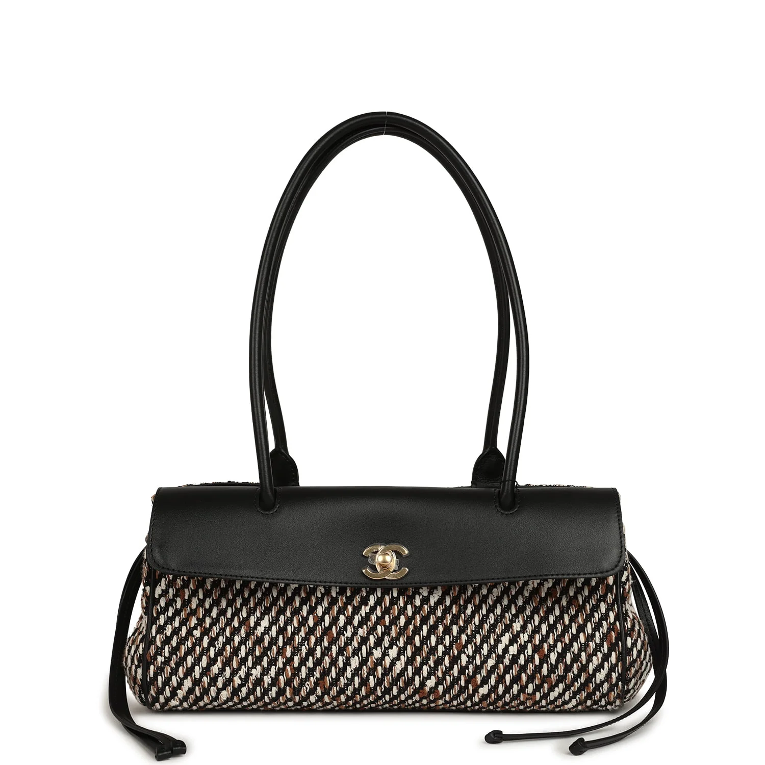 ab6ddd0582c44daad54cdf7585aaa4398834ac6fd0127f9ace0dacd292a315d8.webp Chanel Small "Urban Essential" East West Shopping Tote Black Calfskin and Multi Tweed Gold Hardware - Image 1