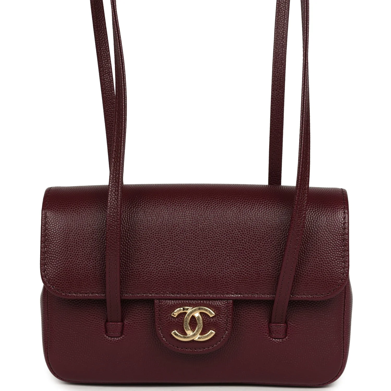 ced21013a6664750f7f5a803546d253d56366aff7d8331e621667f0980fc5060.webp Chanel Mini Preppy Coco Clutch with Straps Dark Burgundy Shiny Caviar Brushed Gold Hardware - Image 1