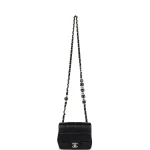 Chanel Monaco Mini Square Flap Bag Black Lambskin Light Gold Hardware - Image 7
